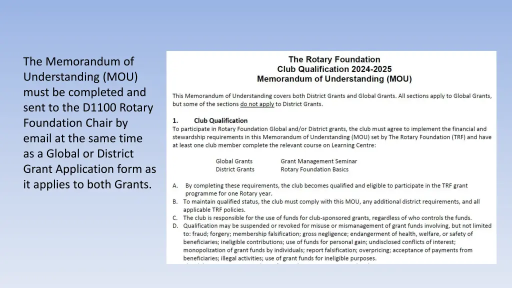 the memorandum of understanding mou must