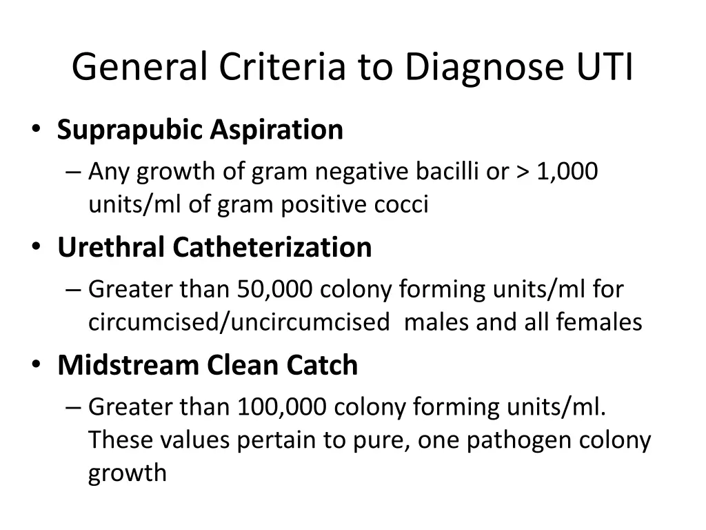general criteria to diagnose uti