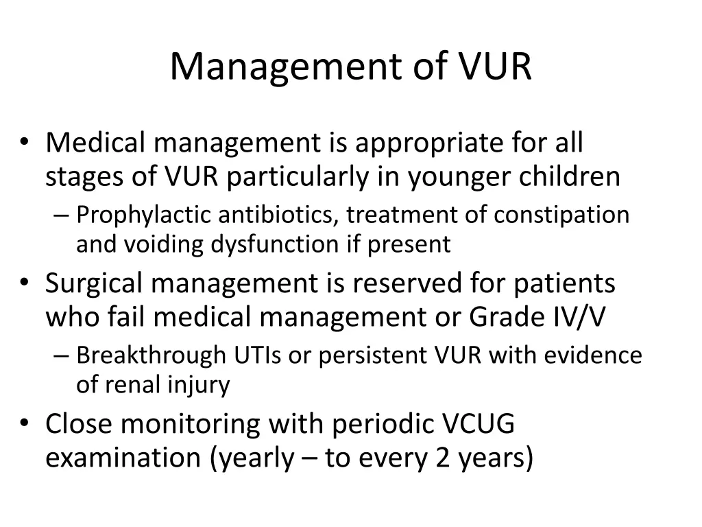 management of vur