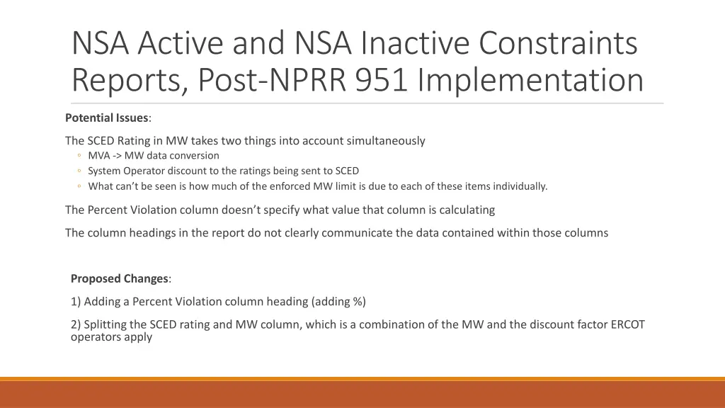 nsa active and nsa inactive constraints reports 1
