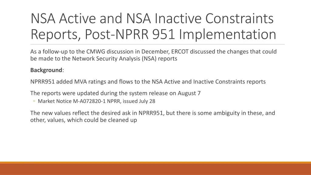 nsa active and nsa inactive constraints reports