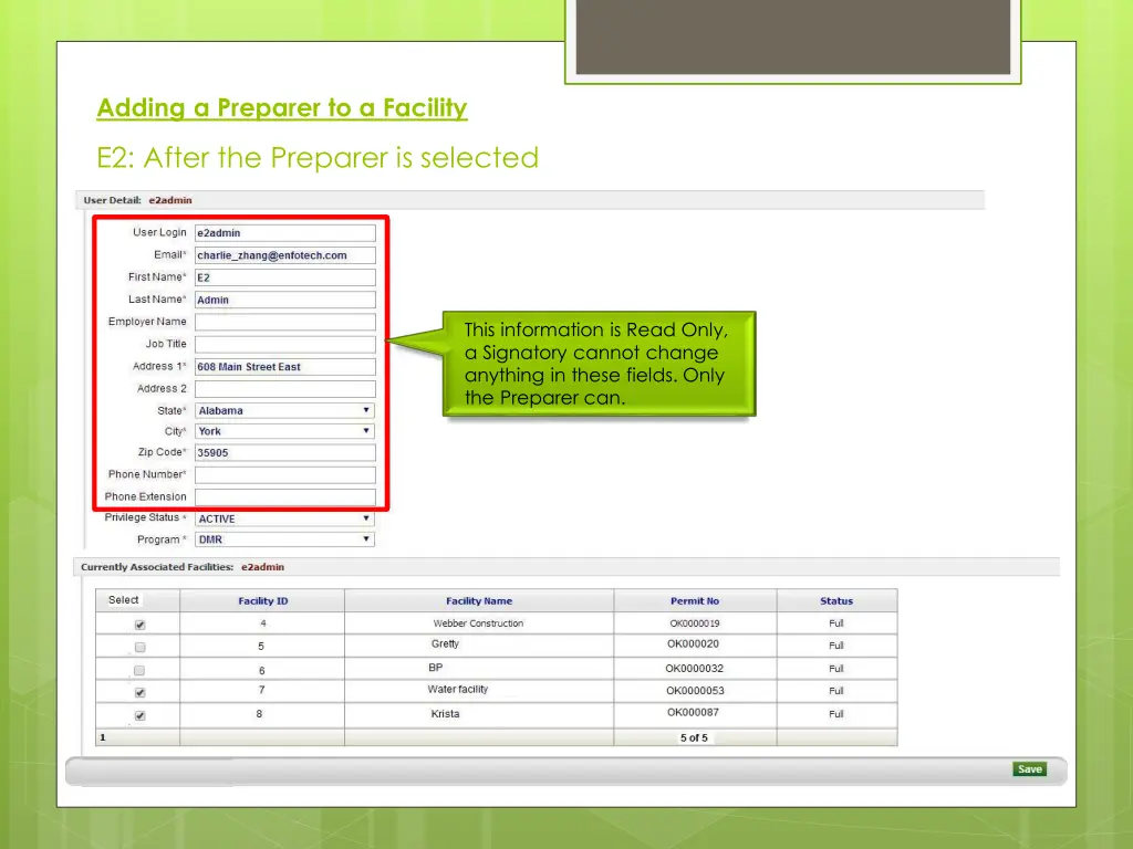 adding a preparer to a facility 5