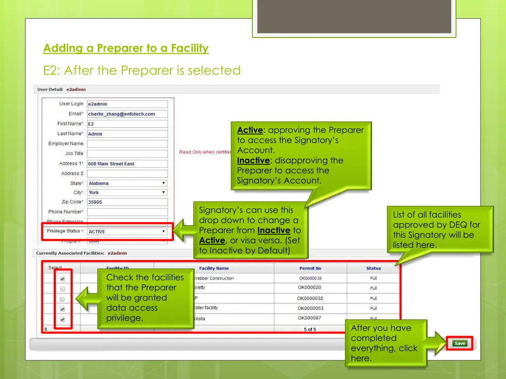 adding a preparer to a facility 6