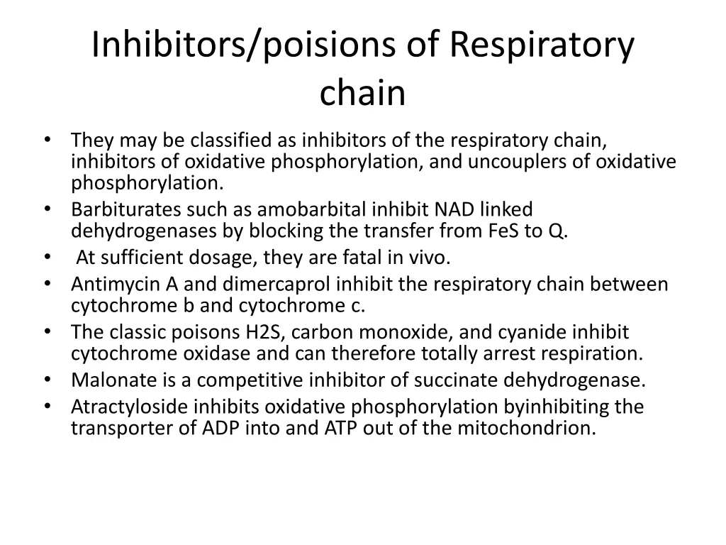 inhibitors poisions of respiratory chain