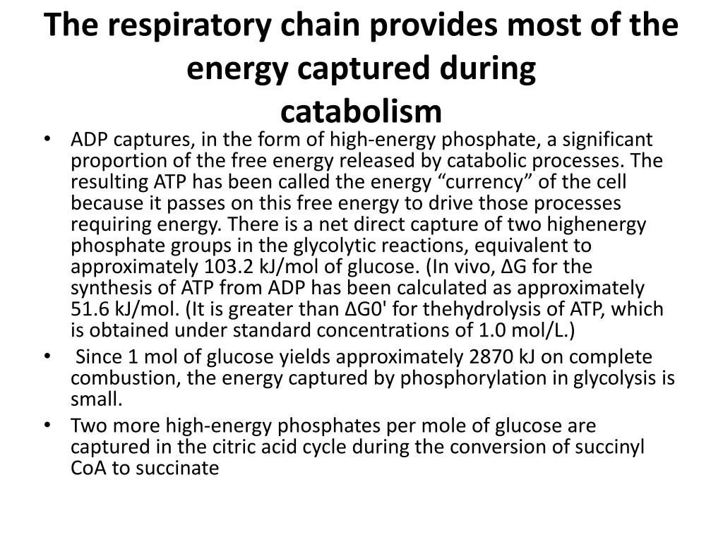 the respiratory chain provides most of the energy