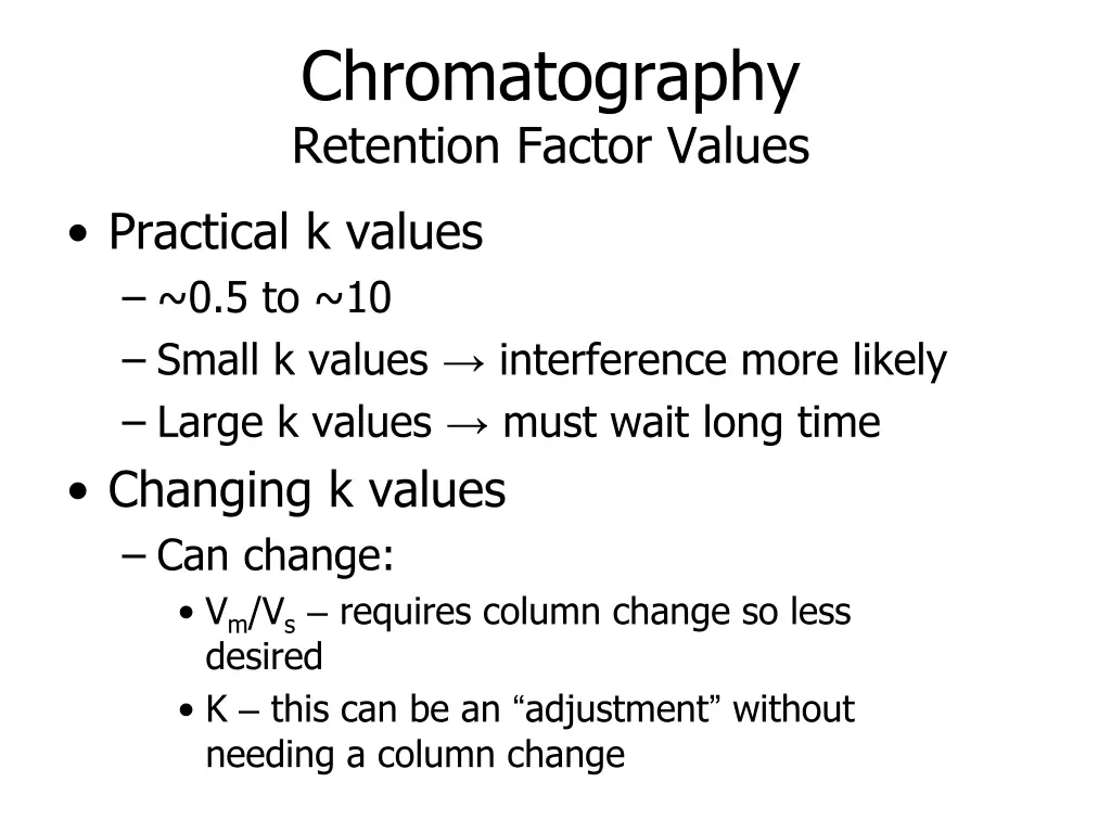 chromatography retention factor values