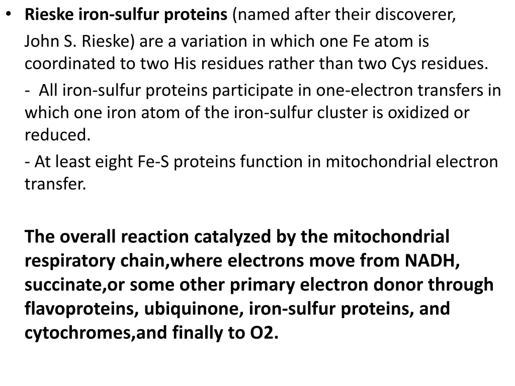 rieske iron sulfur proteins named after their