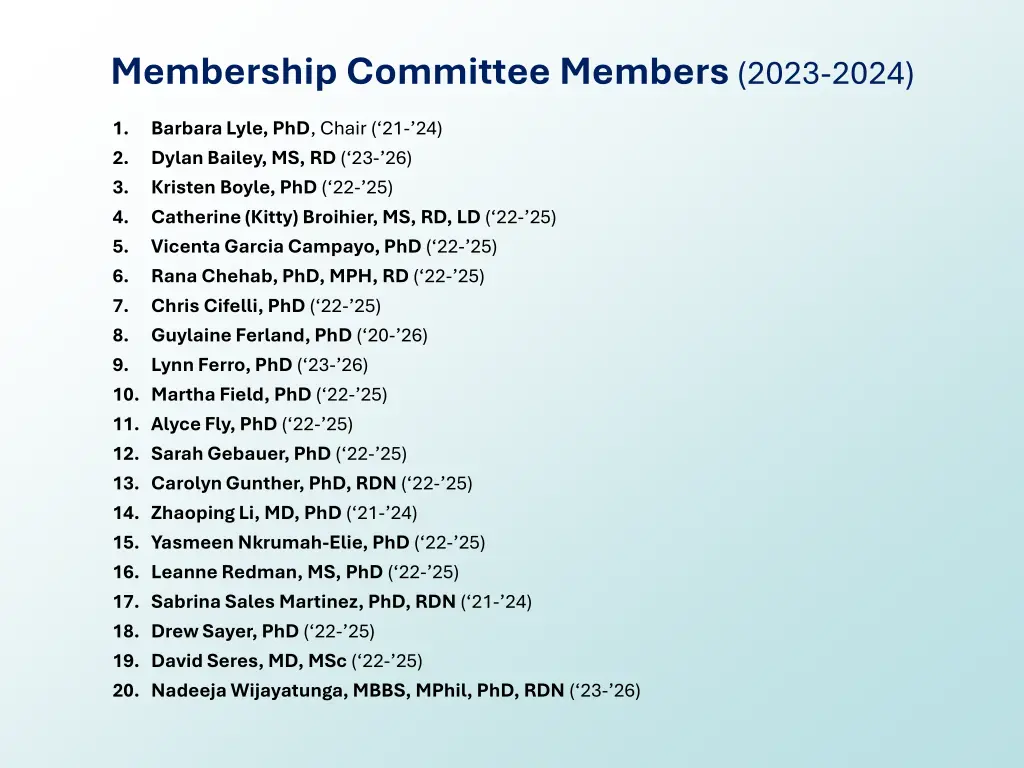 membership committee members 2023 2024