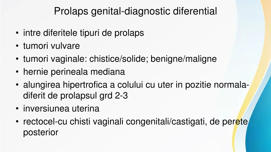 prolaps genital diagnostic diferential