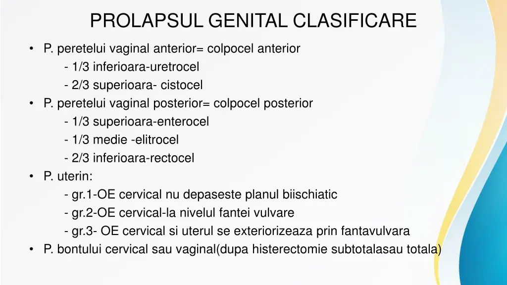 prolapsul genital clasificare