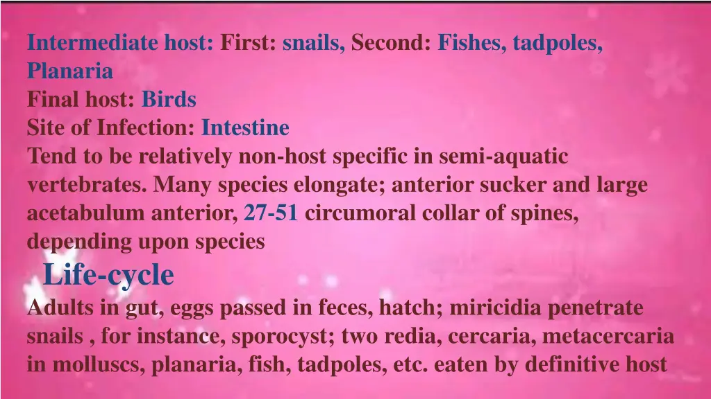 intermediate host first snails second fishes