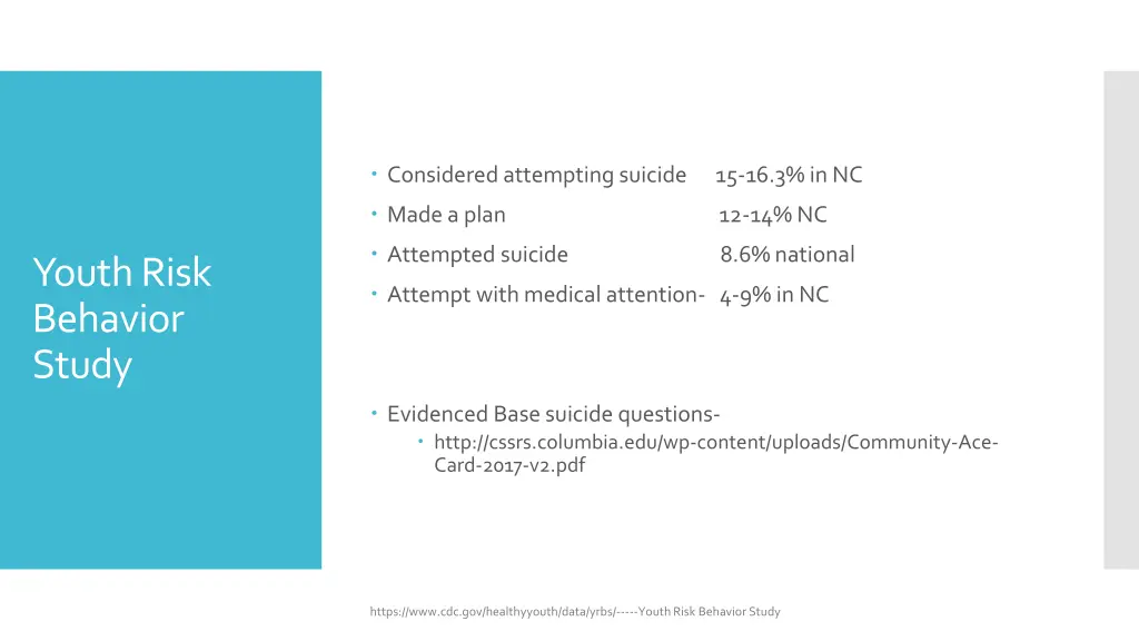 considered attempting suicide 15 16 3 in nc