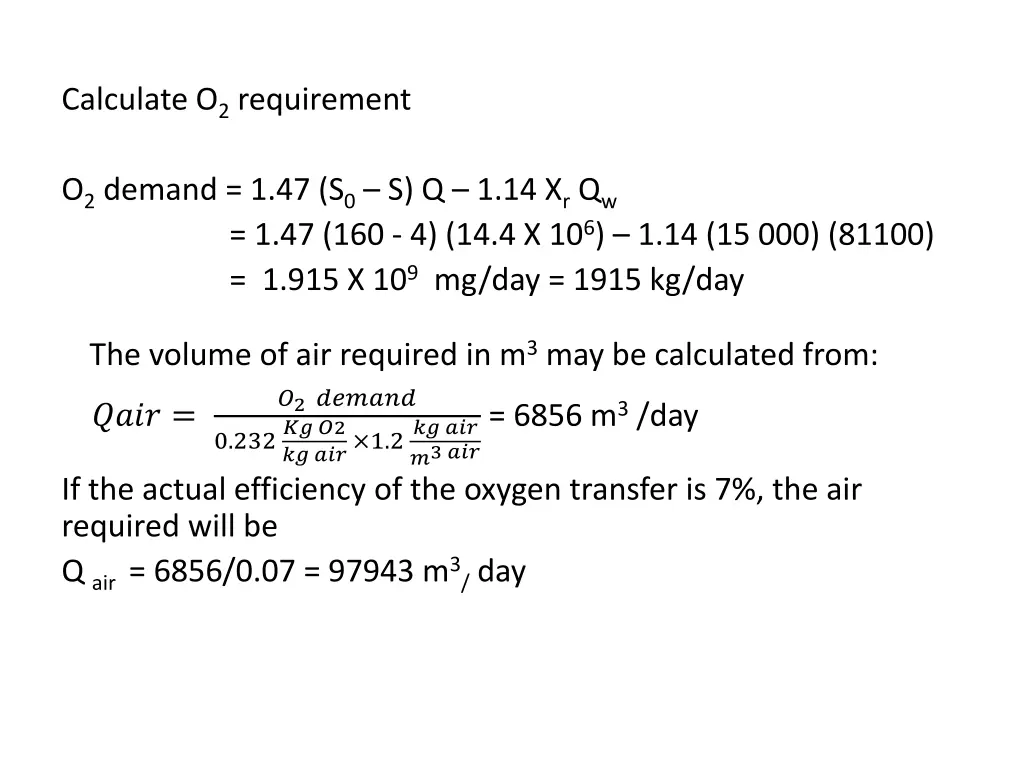 calculate o 2 requirement