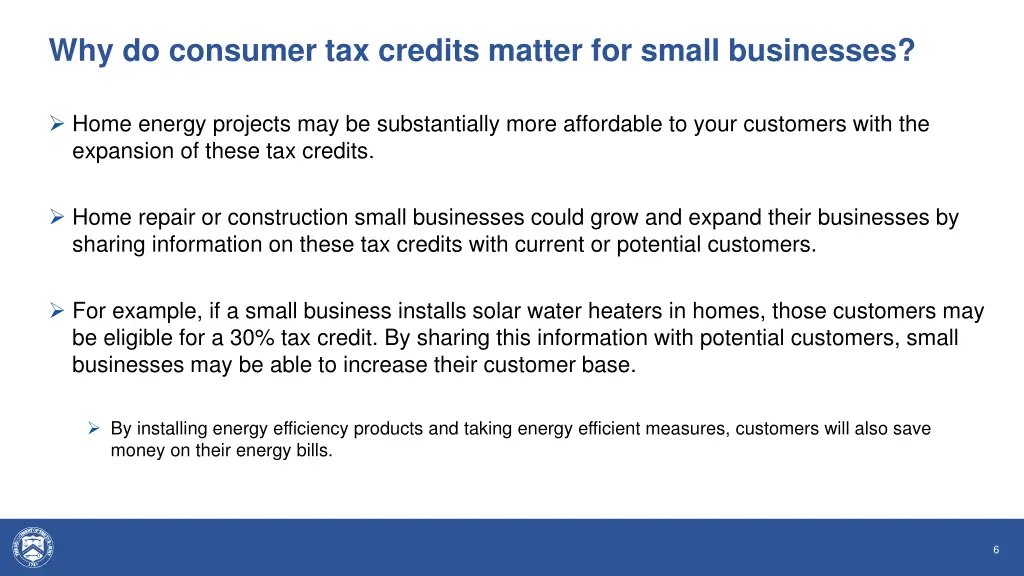 why do consumer tax credits matter for small