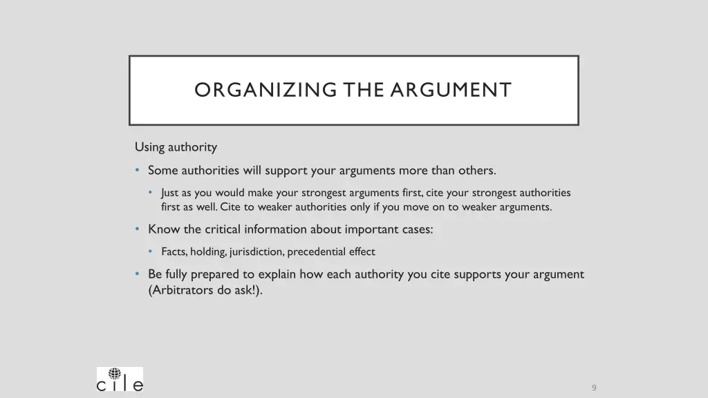 organizing the argument 7