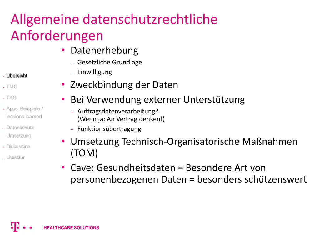 allgemeine datenschutzrechtliche anforderungen