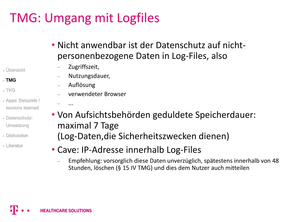 tmg umgang mit logfiles