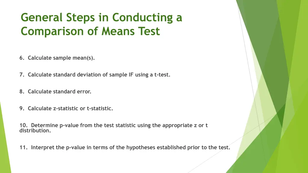 general steps in conducting a comparison of means 1