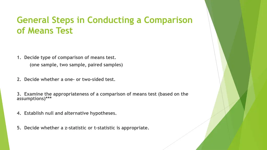 general steps in conducting a comparison of means