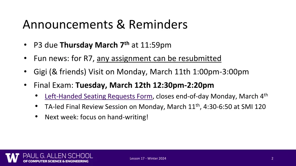 announcements reminders