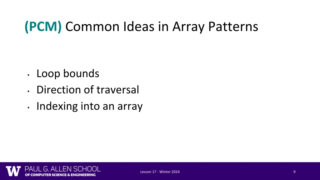 pcm common ideas in array patterns