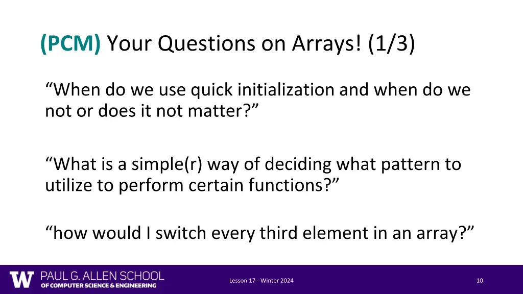 pcm your questions on arrays 1 3