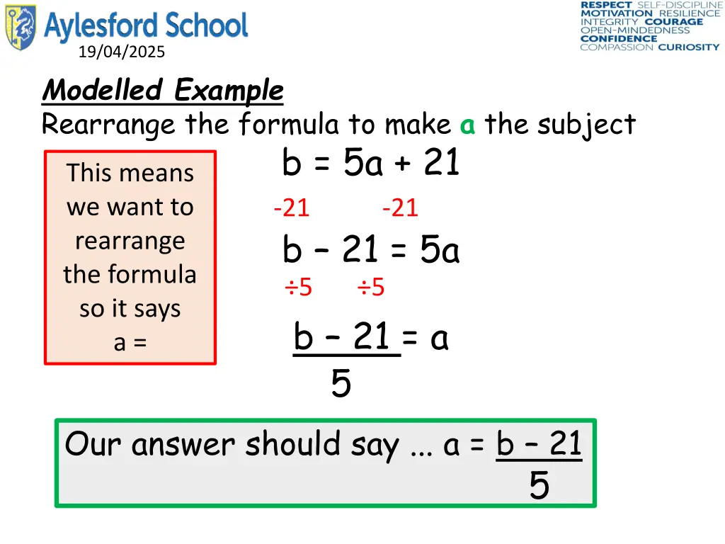 19 04 2025 modelled example rearrange the formula