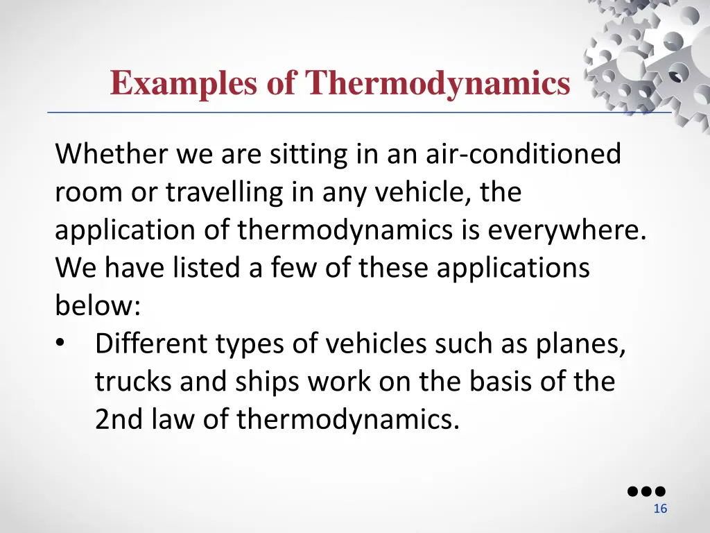 examples of thermodynamics