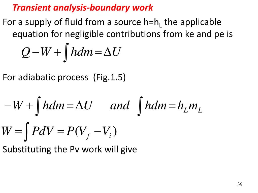 transient analysis boundary work for a supply