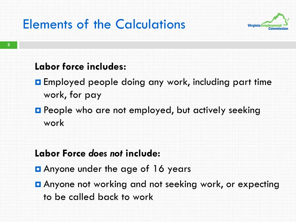 elements of the calculations