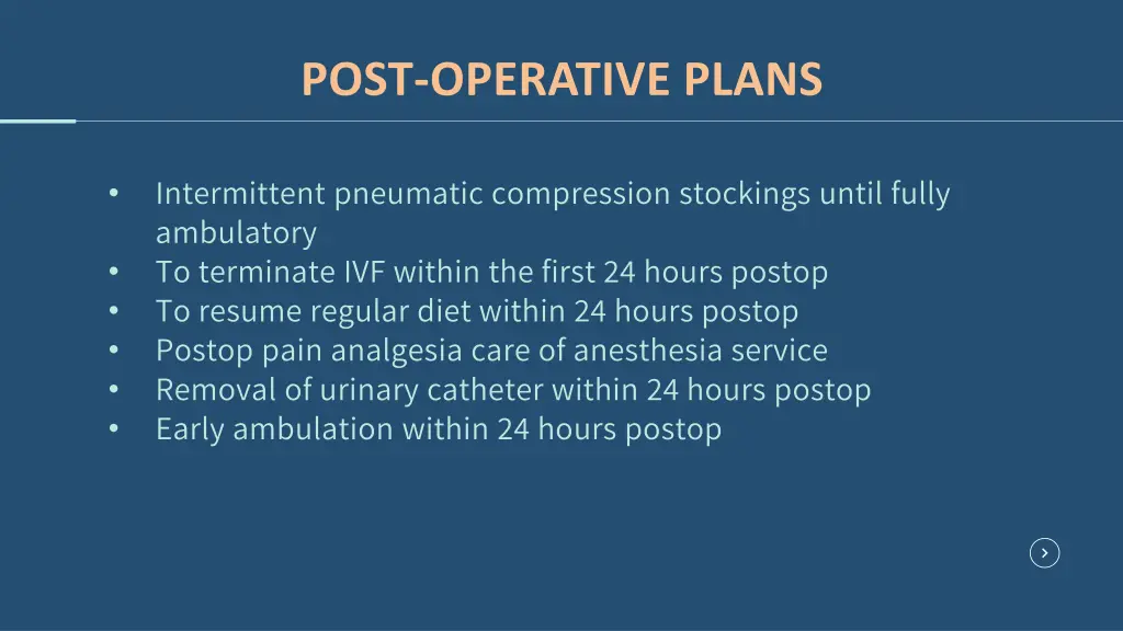 post operative plans