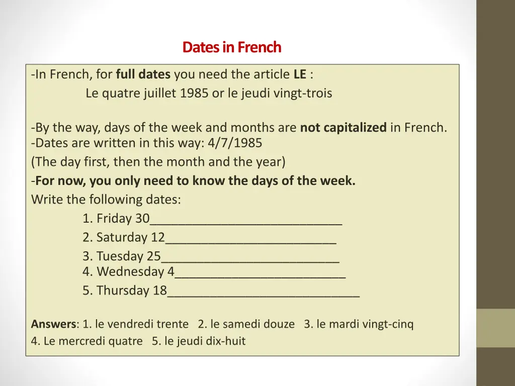 dates in french