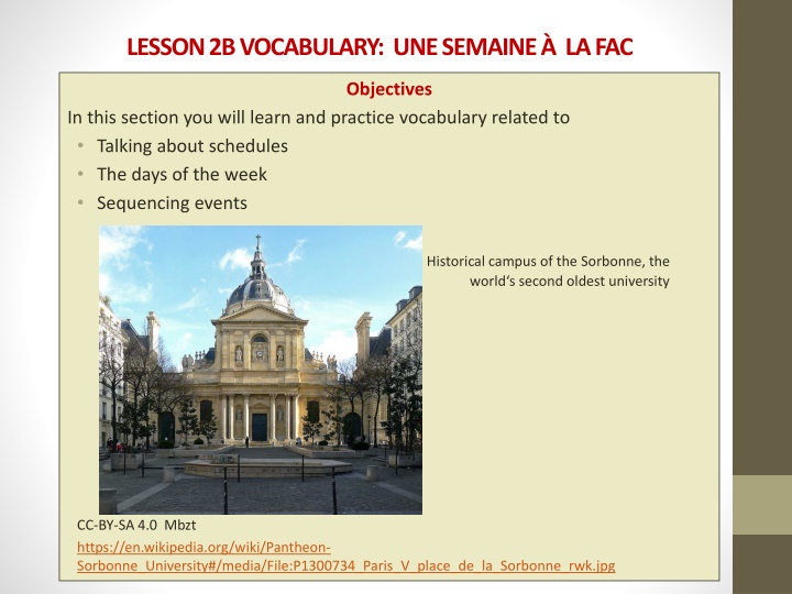 lesson 2b vocabulary une semaine la fac
