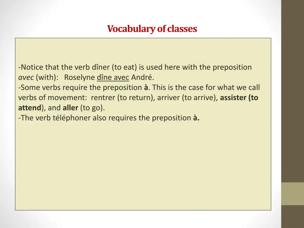 vocabulary of classes