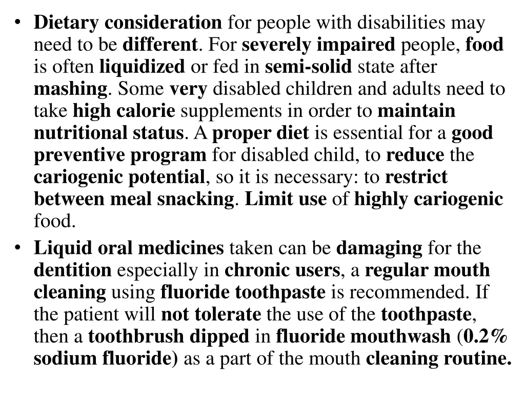 dietary consideration for people with