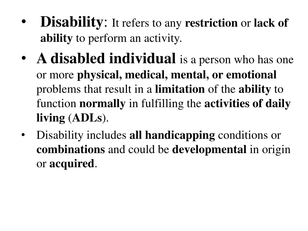 disability it refers to any restriction or lack