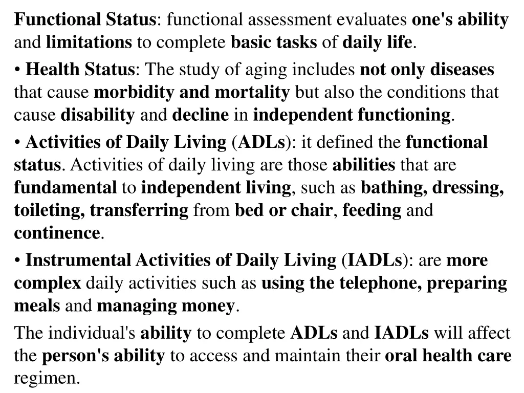 functional status functional assessment evaluates