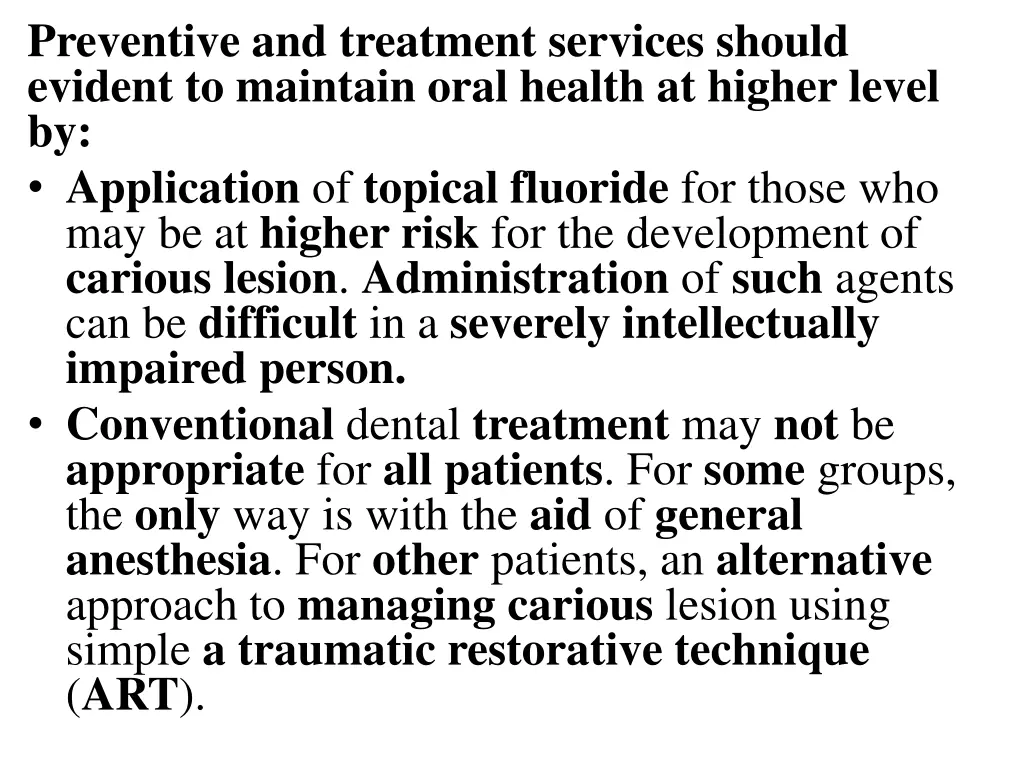 preventive and treatment services should evident