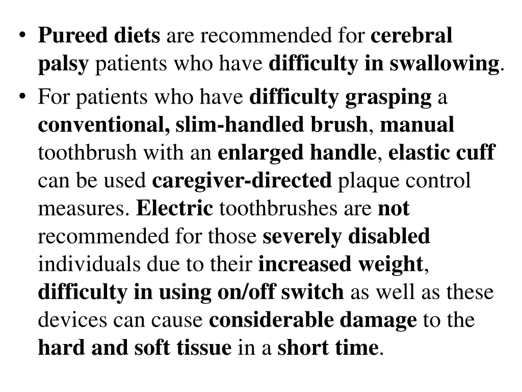 pureed diets are recommended for cerebral palsy