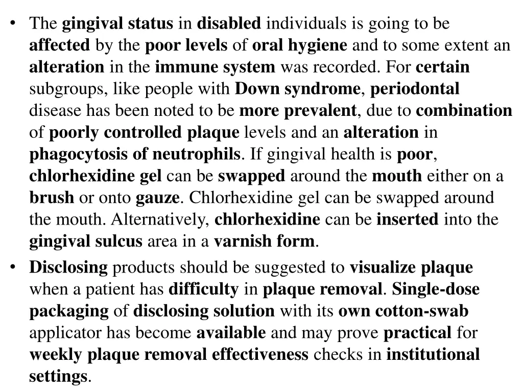 the gingival status in disabled individuals