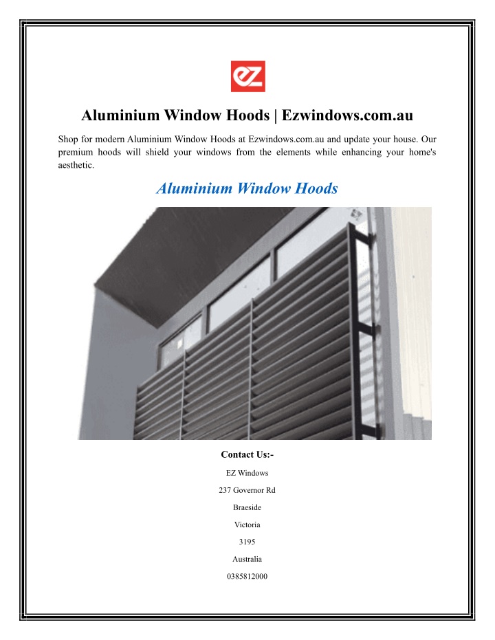aluminium window hoods ezwindows com au
