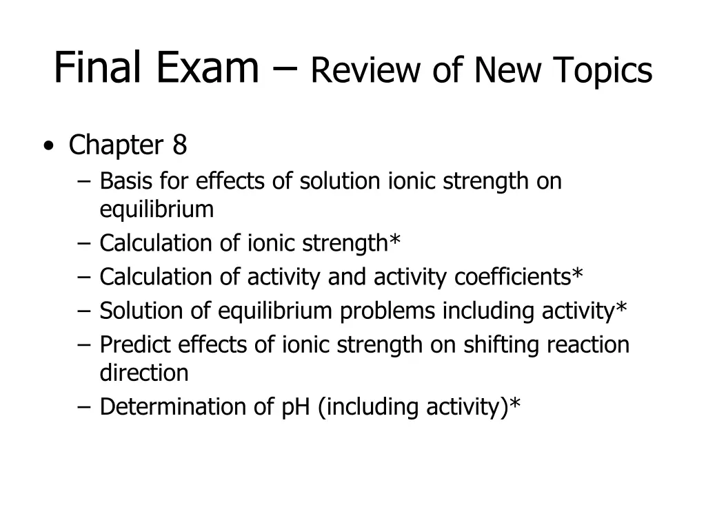 final exam review of new topics 1