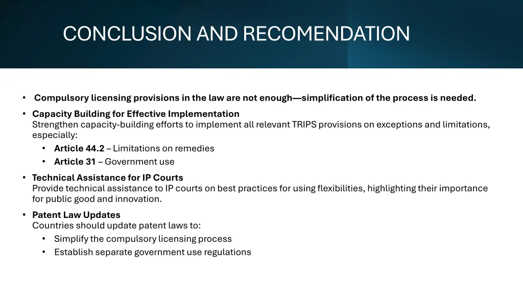conclusion and recomendation