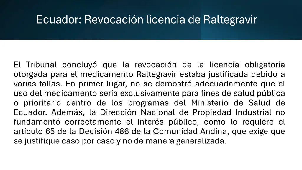 ecuador revocaci n licencia de raltegravir