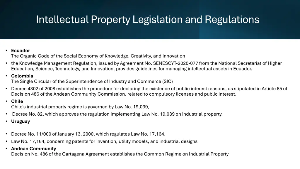 intellectual property legislation and regulations