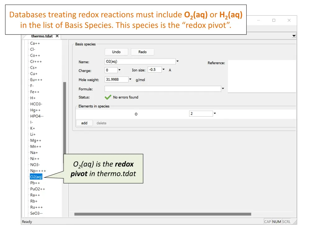 databases treating redox reactions must include