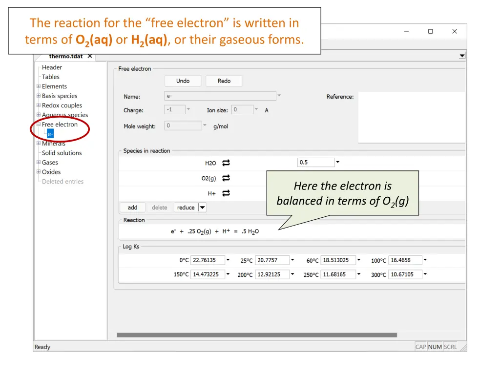 the reaction for the free electron is written