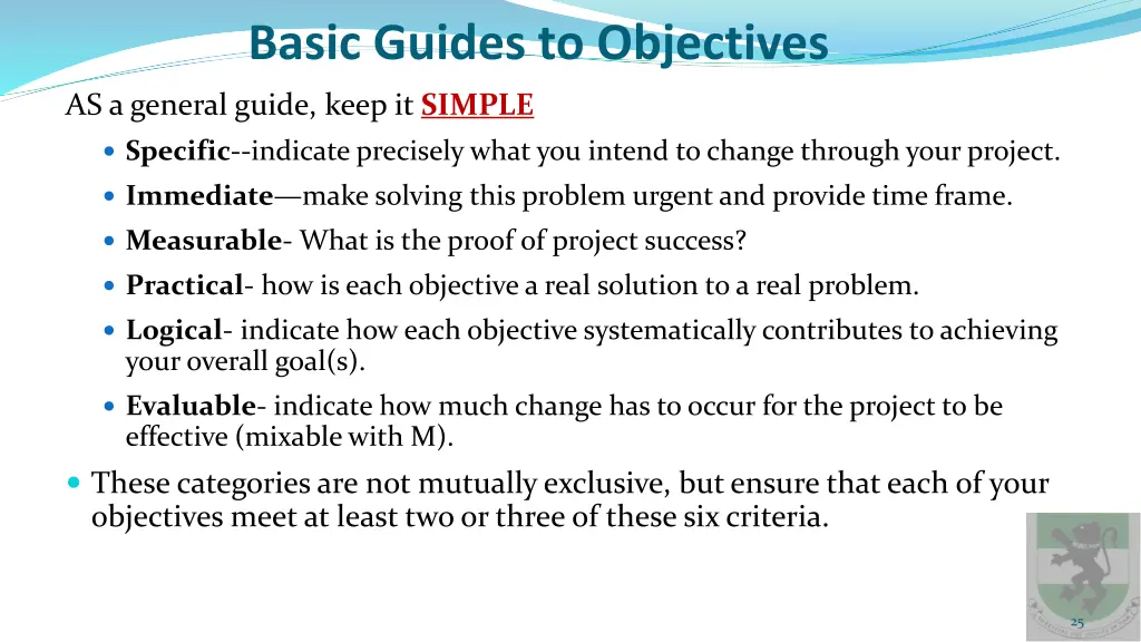 basic guides to objectives