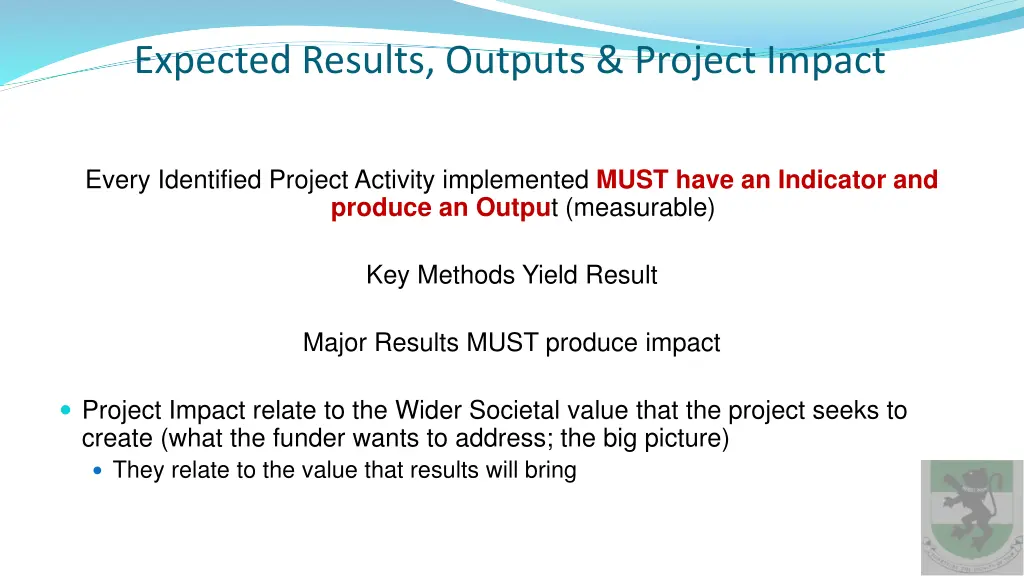 expected results outputs project impact