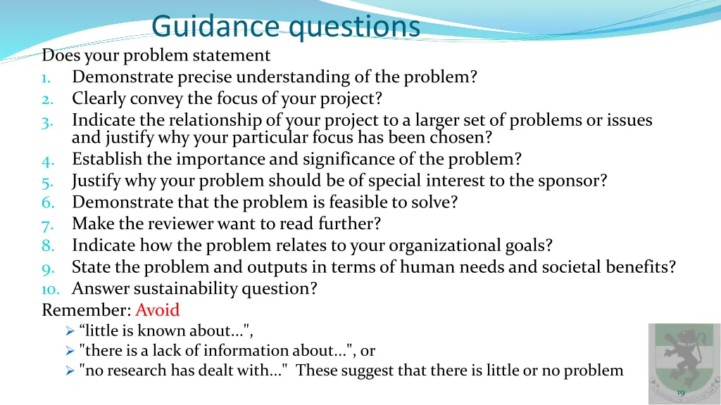 guidance questions does your problem statement